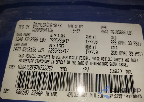 2007 Dodge Nitro Slt/Rt из США, поврежденный, VIN 1D8GU58K97W732867